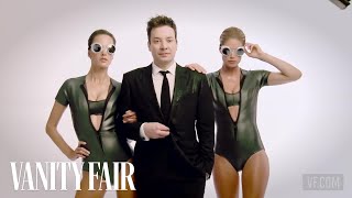 Jimmy Fallon Hits the Streets with BikiniClad SupermodelsFebruary 2014 CoverVanity Fair [upl. by Ahsenauj982]