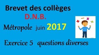 Brevet MATH 2017 Métropole juin  Ex5 Algèbre [upl. by Kevyn]