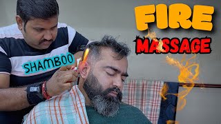 Shamboo Barber Head Massage with his Unique Fire Hair Removal therapy from Ear  ASMR [upl. by Caswell825]