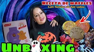 UNBOXING WAFLERA DE HALLOWEEN 👻🎃🕷️💀 receta de WAFFLES 👻🎃🕷️💀 [upl. by Roath]