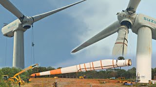 How to Blade Fitting in Largest Wind Turbine  Good Tools and Human Working skills [upl. by Eirolam]