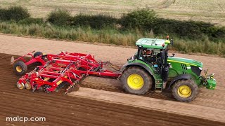 4Kᵁᴴᴰ John Deere JD 6215R cultivating with a Väderstad Carrier XL 525 near Rendlesham in Suffolk [upl. by Inaej]