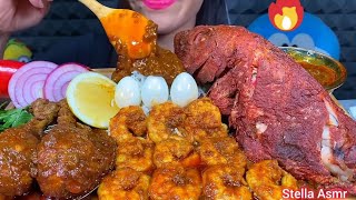 Spicy Chicken Curry Fish Curry Prawns Curry Eggs Rice Saladmukbang asmrvideo eating [upl. by Tuhn843]