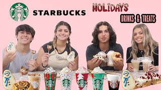 Trying Starbucks New Holiday Drinks amp TreatsTaste TestKeilly ampKendry [upl. by Anitan]