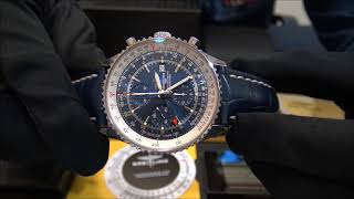 Breitling Navitimer World Chrono GMT 46 Blue 2016  WatchesGMT [upl. by Eidson873]