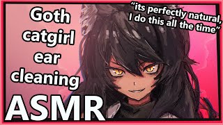 Goth Catgirl Cleans your Ears  ASMR  roleplay water drops ear brushing [upl. by Anaj]