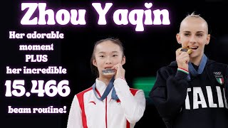 😍 Insane 15466 score Chinese gymnast Zhou Yaqins balance beam plus medal bite olympicgames [upl. by Aralk]