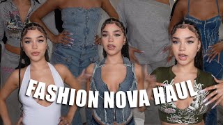 FASHION NOVA HAUL  low rise jeans sets summer tops [upl. by Ellatnahc]