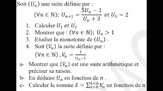 Exercice classique sur les Suites suite récurrente et suite arithmétique 1ere année bac [upl. by Airom494]