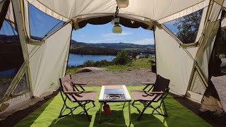 SUB Stunning View of Lake from Snow Peak Living Shell Long Pro│SoCal Camping 77°F in Feb [upl. by Lemmy]