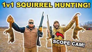 RIFLE vs SHOTGUN 1v1 Squirrel Hunting CHALLENGE SCOPE CAM  Catch Clean Cook [upl. by Ika297]