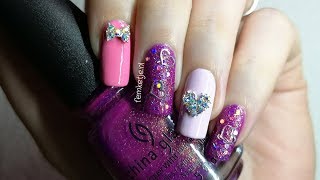 ❤ Cute Pink amp Purple Valentines Day Nails Nailpolish Design💅  femketjeNL [upl. by Karleen838]