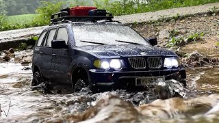 110 Scale BMW X5 1999 E53  Traxxas TRX4 chassis  OffRoad Driving on a rainy day 4X4 RC Car [upl. by Moorefield]