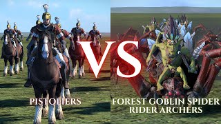 WARHAMMER III Total War  Pistoliers VS Forest Goblin Spider Rider Archers [upl. by Doxia]