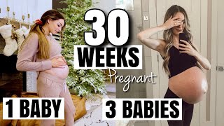 My Pregnant Belly with Triplets vs Pregnant with One Baby 30 Weeks  How I Reduced Stretch Marks [upl. by Omsare]