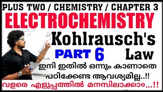 Plus Two Electrochemistry  Kohlrauschs Law in malayalam  Debye Huckel Onsager Equation  Part 6 [upl. by Huston]