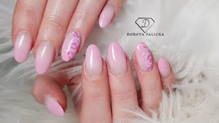 Salon nails How to backfill nails Gel infill Pink ombre nails Flower nail art [upl. by Alper]