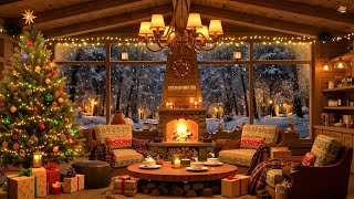 Cozy Winter Cabin with FestiveTree Crackling Fireplace and Warm Jazz Holiday Ambiance Inside [upl. by Yht]