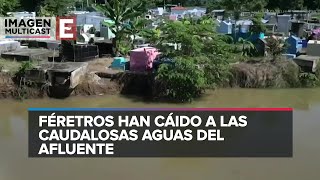 Crecida del río Grijalva amenaza devorar tumbas de un cementerio en Tabasco [upl. by Ellemac]