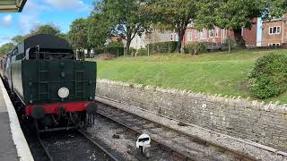 34070 Manston Arriving at Swanage [upl. by Ahtnamys39]