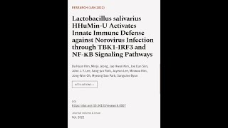 Lactobacillus salivarius HHuMinU Activates Innate Immune Defense against Norovirus I  RTCLTV [upl. by Sucramraj149]