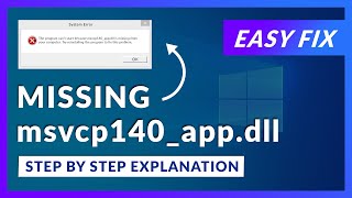 msvcp140appdll Missing Error  How to Fix  2 Fixes  2021 [upl. by Leirud]