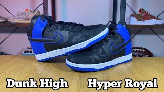 Nike Dunk High Retro Hyper Royal Reviewamp On foot [upl. by Isied]