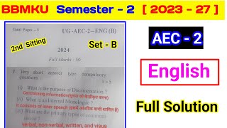 Semester 2 AEC 2 English Answer key l BBMKU AEC english question paper Aaj ka paper 2nd Sitting [upl. by Kerril]