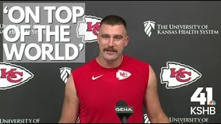 Chiefs’ Travis Kelce takes podium to talk football life global spotlight [upl. by Anitsyrhk472]