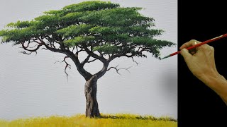 How to Paint Realistic Acacia Tree Easy  Acrylic Painting Tutorial [upl. by Banerjee]