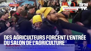 SIA des agriculteurs affrontent le service dordre dEmmanuel Macron [upl. by Aihk662]