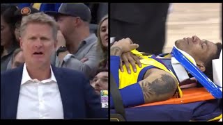 Patrick McCaw Scary Fall Gets Stretchered Out Steve Kerr calls out Vince Carter [upl. by Ranice]