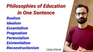 Philosophies of Education in one sentence  Realism Essentialism Pragmatism Progressivism [upl. by Ydahs51]