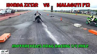 Honda ZX12R vs Malaguti F12 motorcycles drag racing 14 mile 🚦🚗  4K [upl. by Eldrid555]