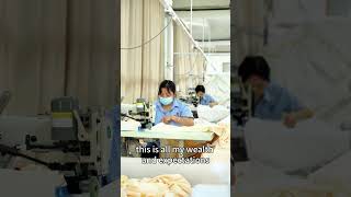 The production of a bamboo bedding set starts with a sewing machine bambooindustry factory [upl. by Anesusa]