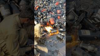 Ac Compressor Fire Cutter 😱  Copper Scrap shorts recycle [upl. by Etnud]