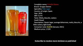 Estrella Damm full beer review  spanish beer [upl. by Nnasor]