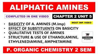 Unit 5 Aliphatic Amines complete  Basicity of Amines  Pharmaceutical organic chemistry 2nd sem [upl. by Arihs865]