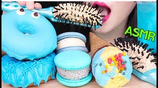 ASMR BLUE ICE CREAM EDIBLE HAIR BRUSH MONSTER DONUTS MACARON 블루 아이스크림 먹는 빗 도넛 먹방 EATING SOUNDS [upl. by Napier809]