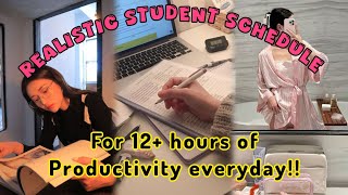 ✎ᝰ Realistic Student schedule 📅  12 hours of productivity students study aesthetic productive [upl. by Assirac]