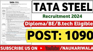 TATA STEEL AET RECRUITMENT 2024  PERMANENT POST  1090 TATA STEEL AET JOBS 2024  TATA STEEL 2024 [upl. by Alliuqa858]