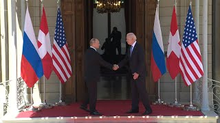 Biden and Putin shake hands kicking off Geneva summit  AFP [upl. by Akinnej263]