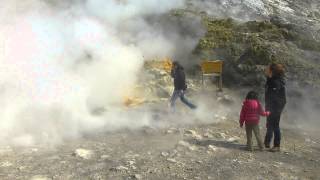 Steaming fumaroles Solfatara  tour guide generates even more steam [upl. by Desirea]