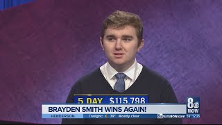 Las Vegan Brayden Smith reflects on time with Alex Trebek as win streak continues on Jeopardy [upl. by Gaskins]