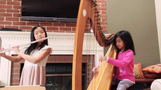 Bluebells of Scotland  Flute  Harp Scottish music by kids [upl. by Ahsercel]