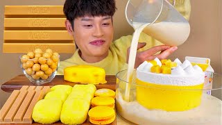 ASMR 노랑디저트파티💛밀크고구마케이크 생크림찹쌀떡 치즈케이크 카라멜 몰티져스 먹방 Yellow Dessert Party Cheese Cake Chocolate MuKBang [upl. by Tranquada]