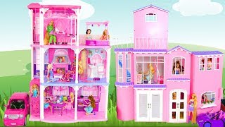 BARBIE DOLL PINK TOWN HOUSE Unboxing amp Assembly Puppe Haus Barbie Maison de poupée rumah boneka [upl. by Aicenra]