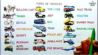 Types of Vehicles in English Vehicle Names Vehicles Vocabulary Words Mode of Transport vehicles [upl. by Padraig501]