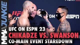 Giga Chikadze vs Cub Swanson faceoff  UFC on ESPN 23 staredown [upl. by Bolger]