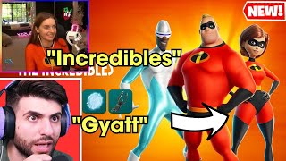 Streamers REACT TO THE INCREDIBLES Skins and Emote bundle in FORTNITE [upl. by Nosidam232]